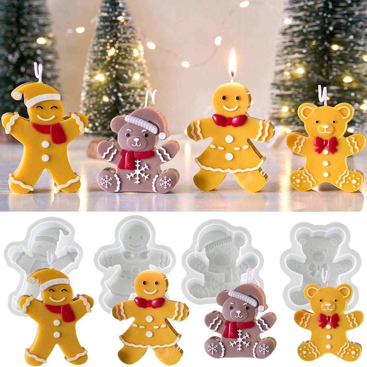 Soap Making Gifts - Lebkuchenmann-Bär Silikon-Kerzenform Weihnachtsornamente Formen für DIY